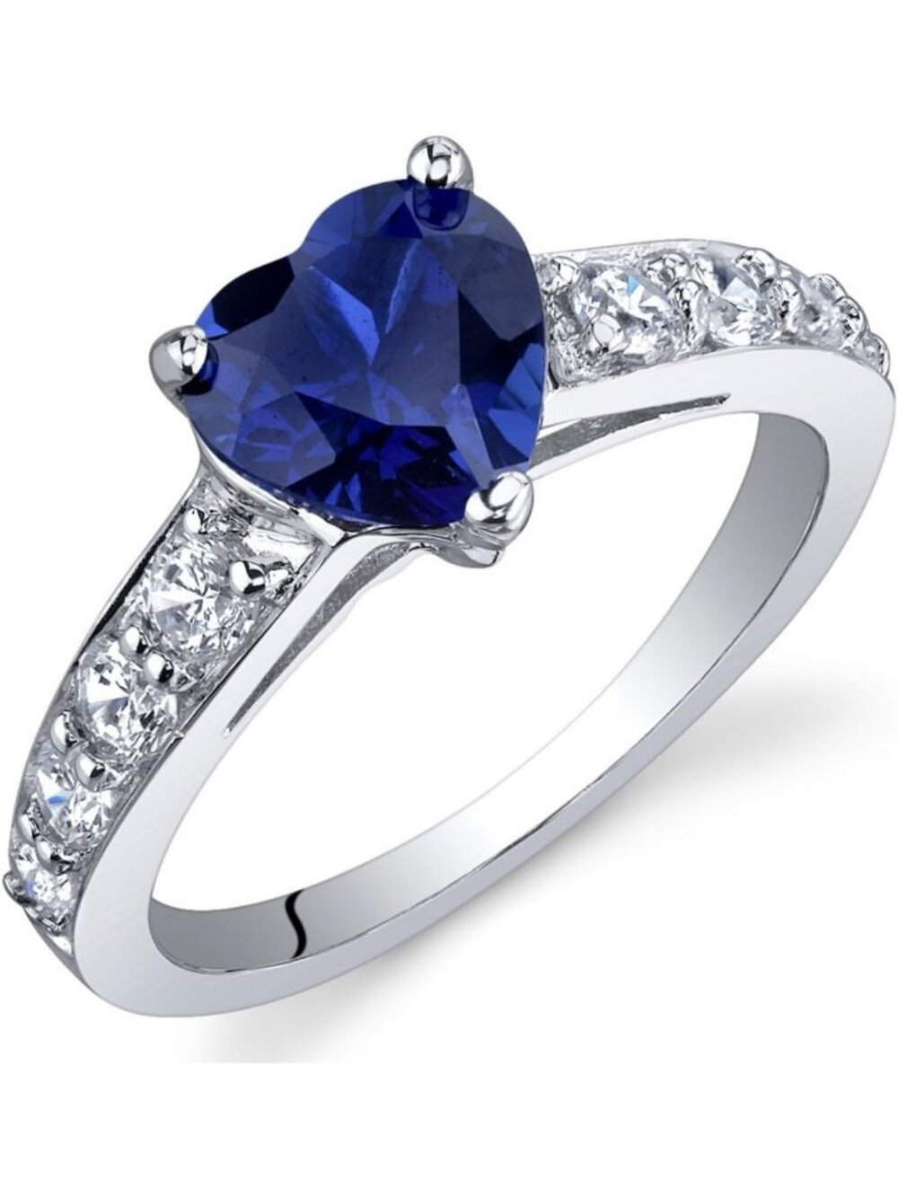 Heart-Shaped Blue Sapphire Promise Ring for Women, 925 Sterling Silver, Sizes